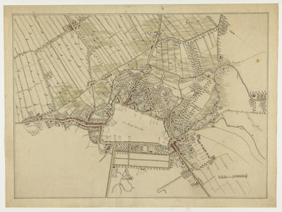 215077 Kaart van de stad Utrecht en omstreken, met aanwijzing van de door de Fransen ontworpen versterkingen.
